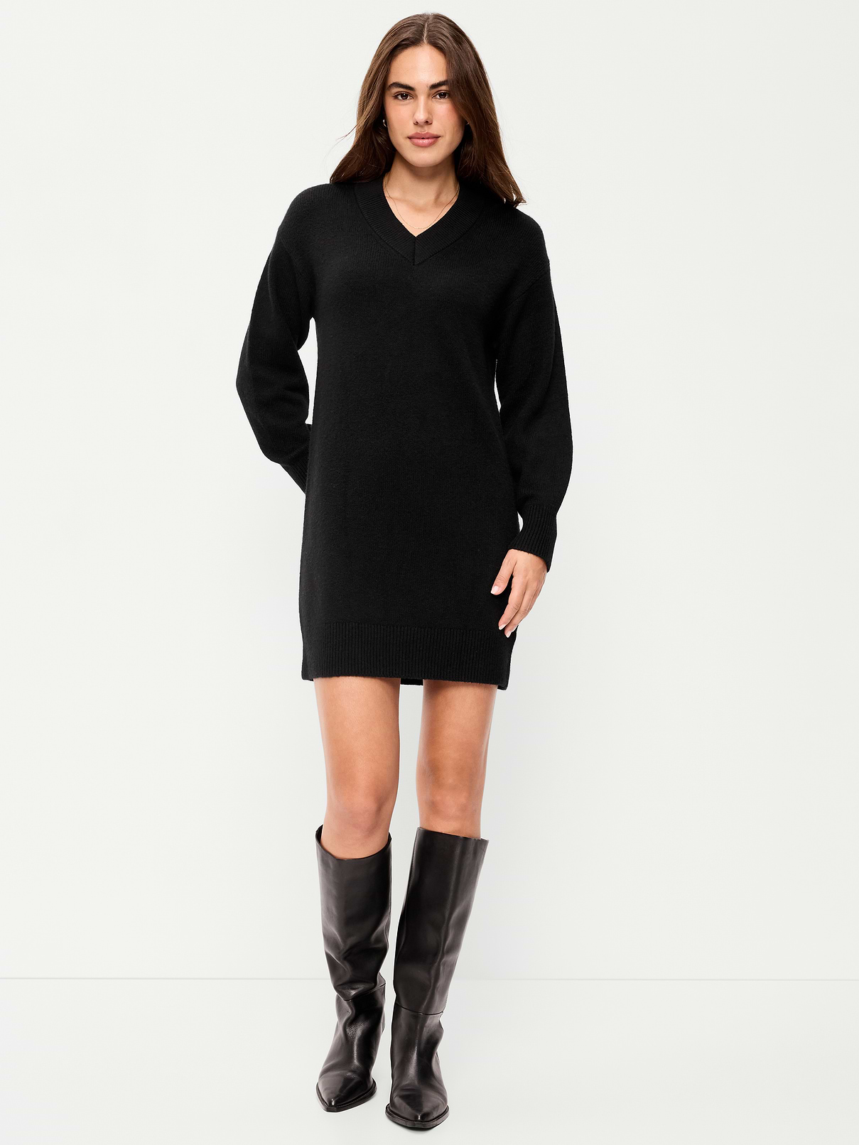 SoSoft Long-Sleeve V-Neck Mini Sweater Dress