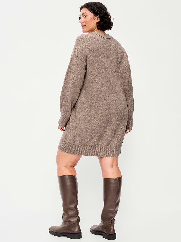 Image 9 of 9, SoSoft Long-Sleeve V-Neck Mini Sweater Dress
