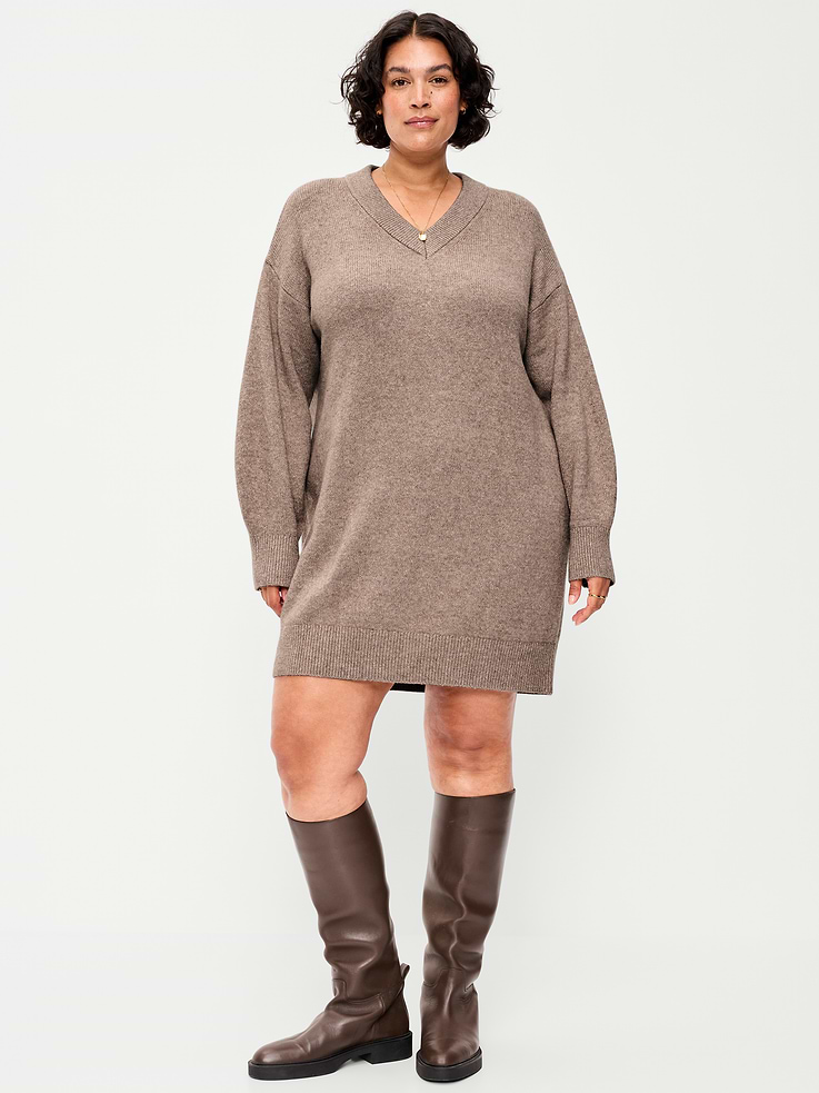 Image 8 of 9, SoSoft Long-Sleeve V-Neck Mini Sweater Dress