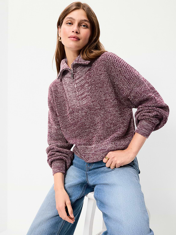 Seaside Cotton Shaker Oversized Half-Zip Sweater