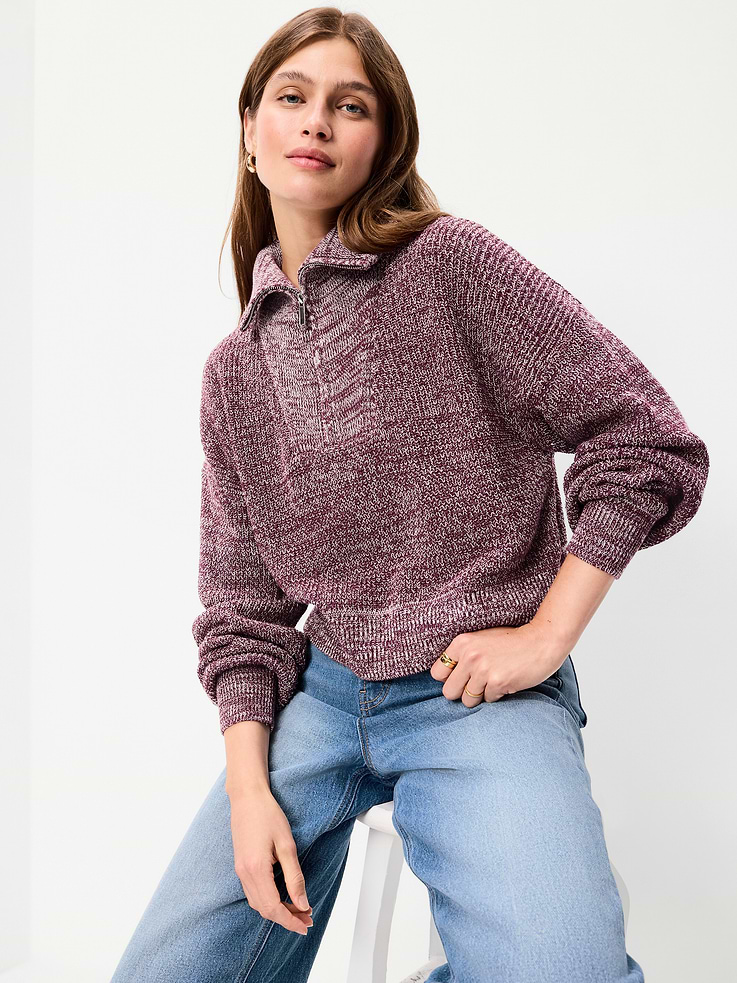 Image 1 of 4, spread collar, half zip, long sleeves, rib-knit cuffs and hem, pullover style, Product #904534