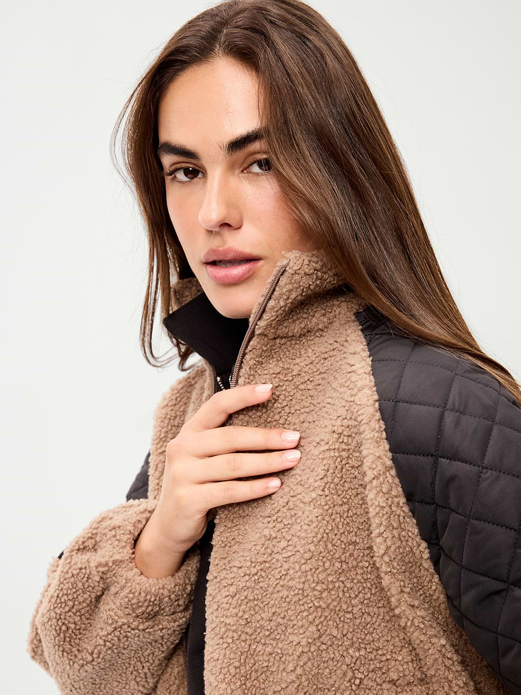 Image 4 of 6, Loose Sherpa Mixed-Media Pullover
