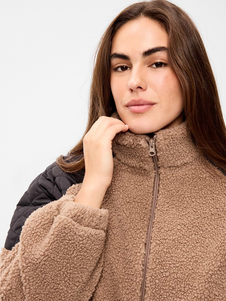 Image 6 of 6, Loose Sherpa Mixed-Media Pullover