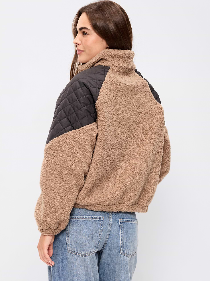 Image 2 of 6, Loose Sherpa Mixed-Media Pullover