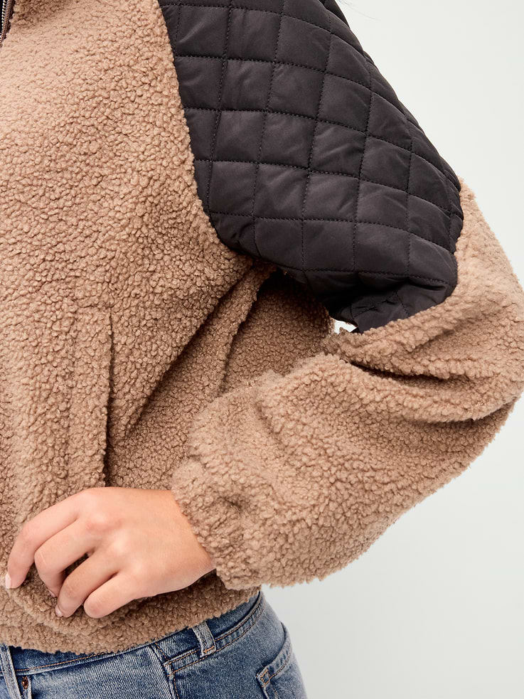 Image 5 of 6, Loose Sherpa Mixed-Media Pullover
