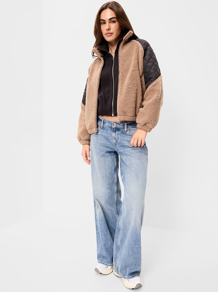 Image 3 of 6, Loose Sherpa Mixed-Media Pullover