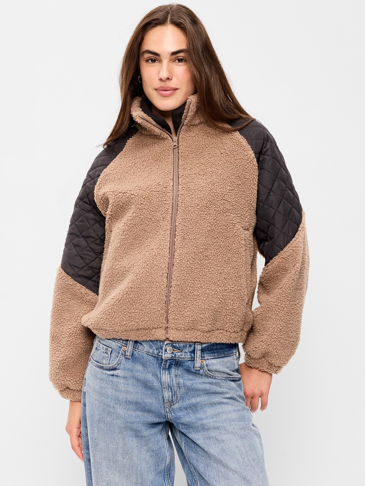 Loose Sherpa Mixed-Media Pullover