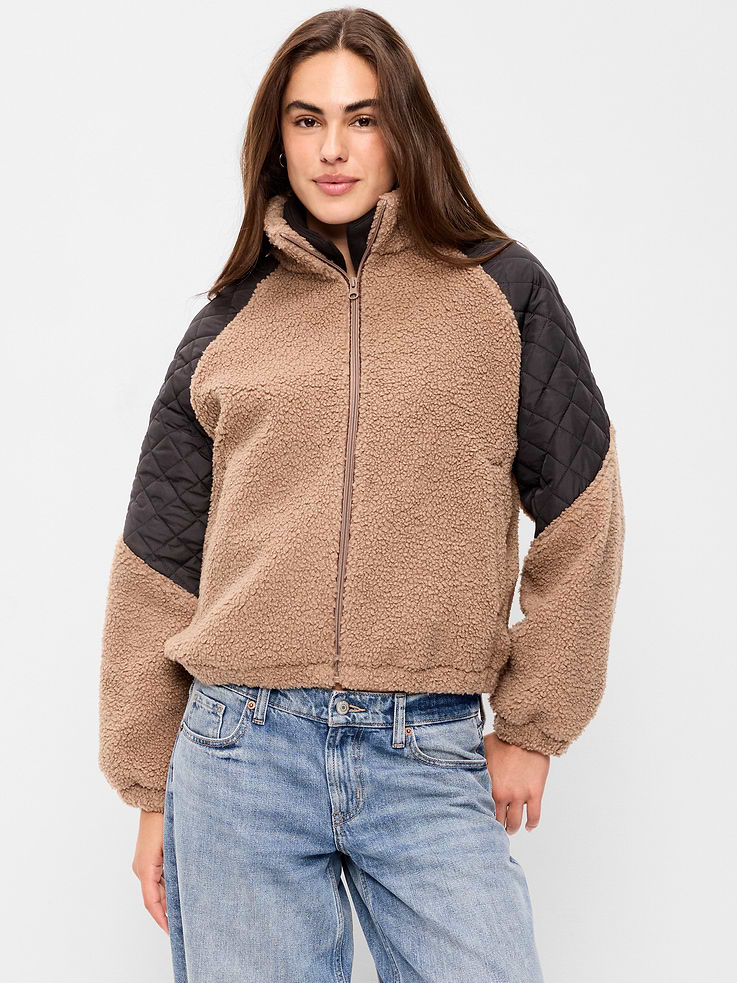 Image 1 of 6, funnel neck, full-zip, drop-shoulder sleeves, front pockets, elastic cuffs and hem, Product #905918