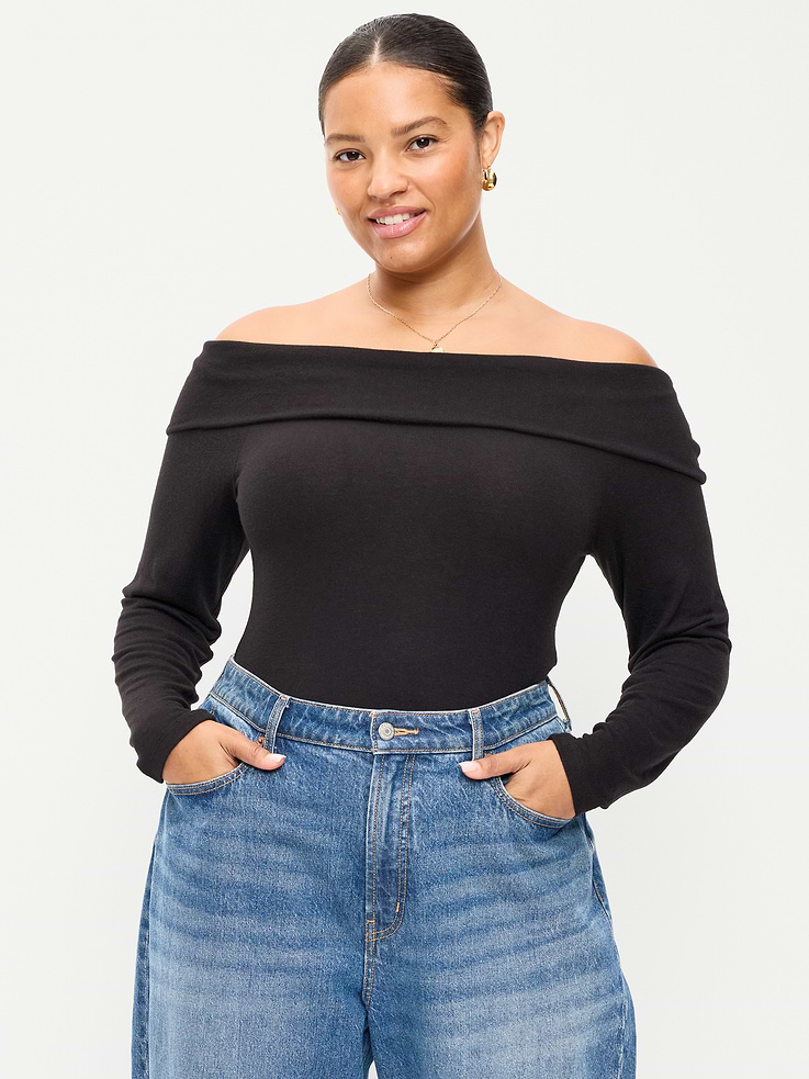 Image 7 of 8, Off-The-Shoulder Long-Sleeve Fitted Top