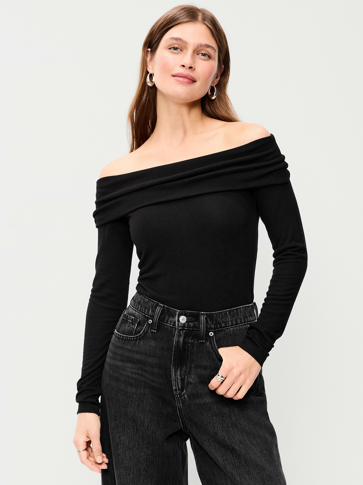 Off-The-Shoulder Long-Sleeve Fitted Top