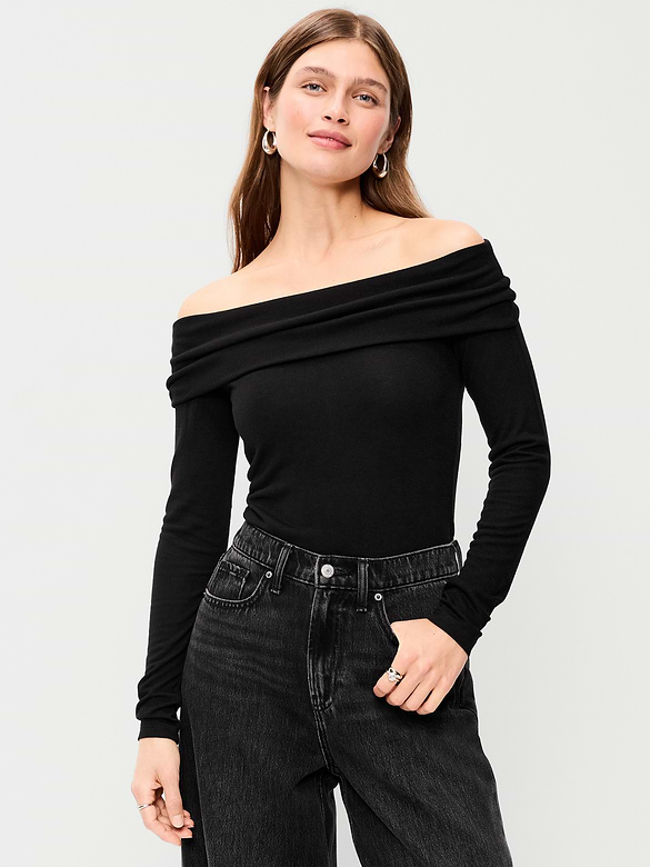 Off-The-Shoulder Long-Sleeve Fitted Top