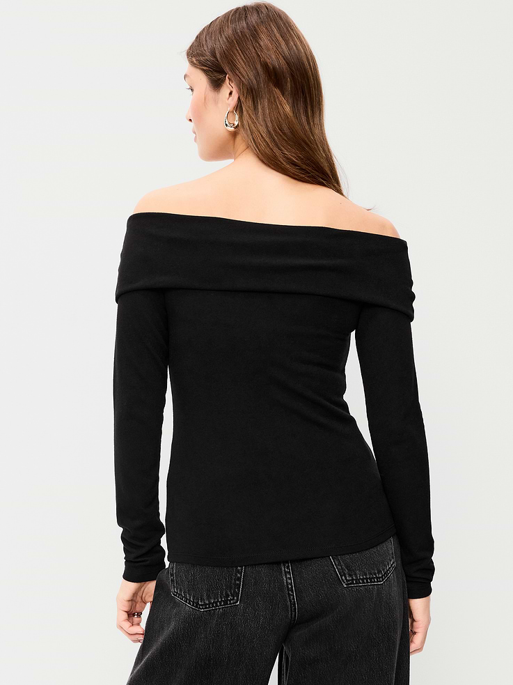 Image 2 of 8, Off-The-Shoulder Long-Sleeve Fitted Top