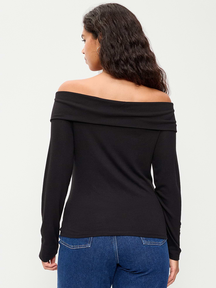 Image 6 of 8, Off-The-Shoulder Long-Sleeve Fitted Top