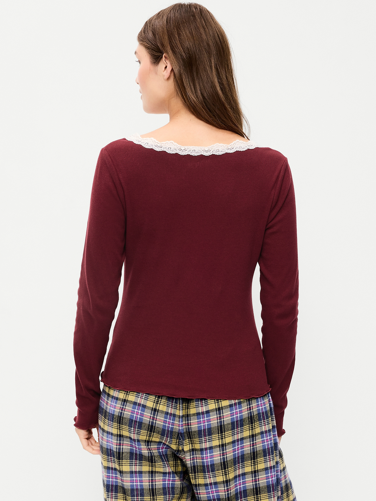 Long-Sleeve Lace Trim T-Shirt | Old Navy