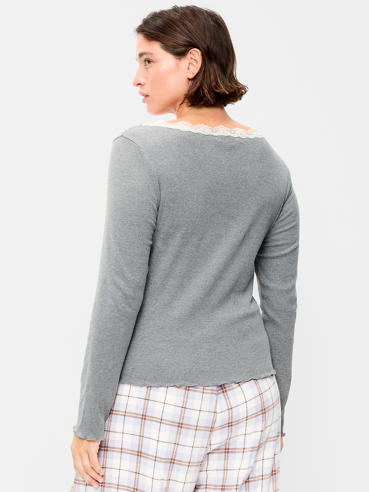 Long-Sleeve Lace Trim T-Shirt | Old Navy