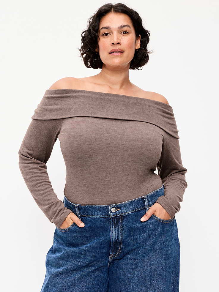 Image 7 of 8, Off-The-Shoulder Long-Sleeve Fitted Top