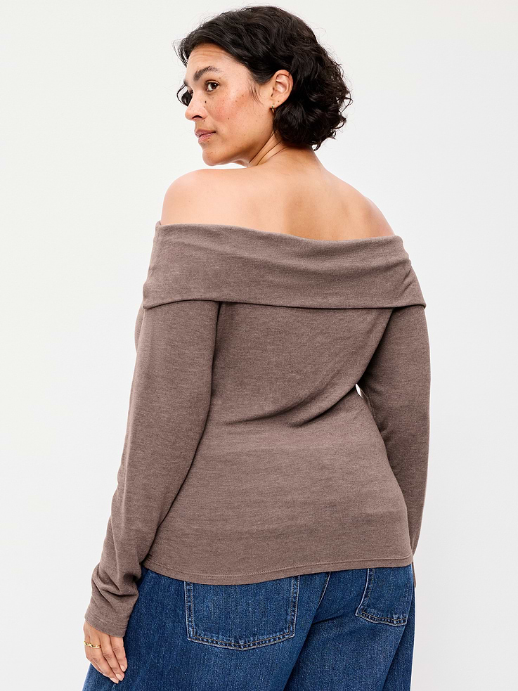 Image 8 of 8, Off-The-Shoulder Long-Sleeve Fitted Top