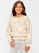 Image 1 of 2, off-shoulder neckline, long sleeves, drop shoulders, all-over pattern or puffy graphic at across front, Product #907012