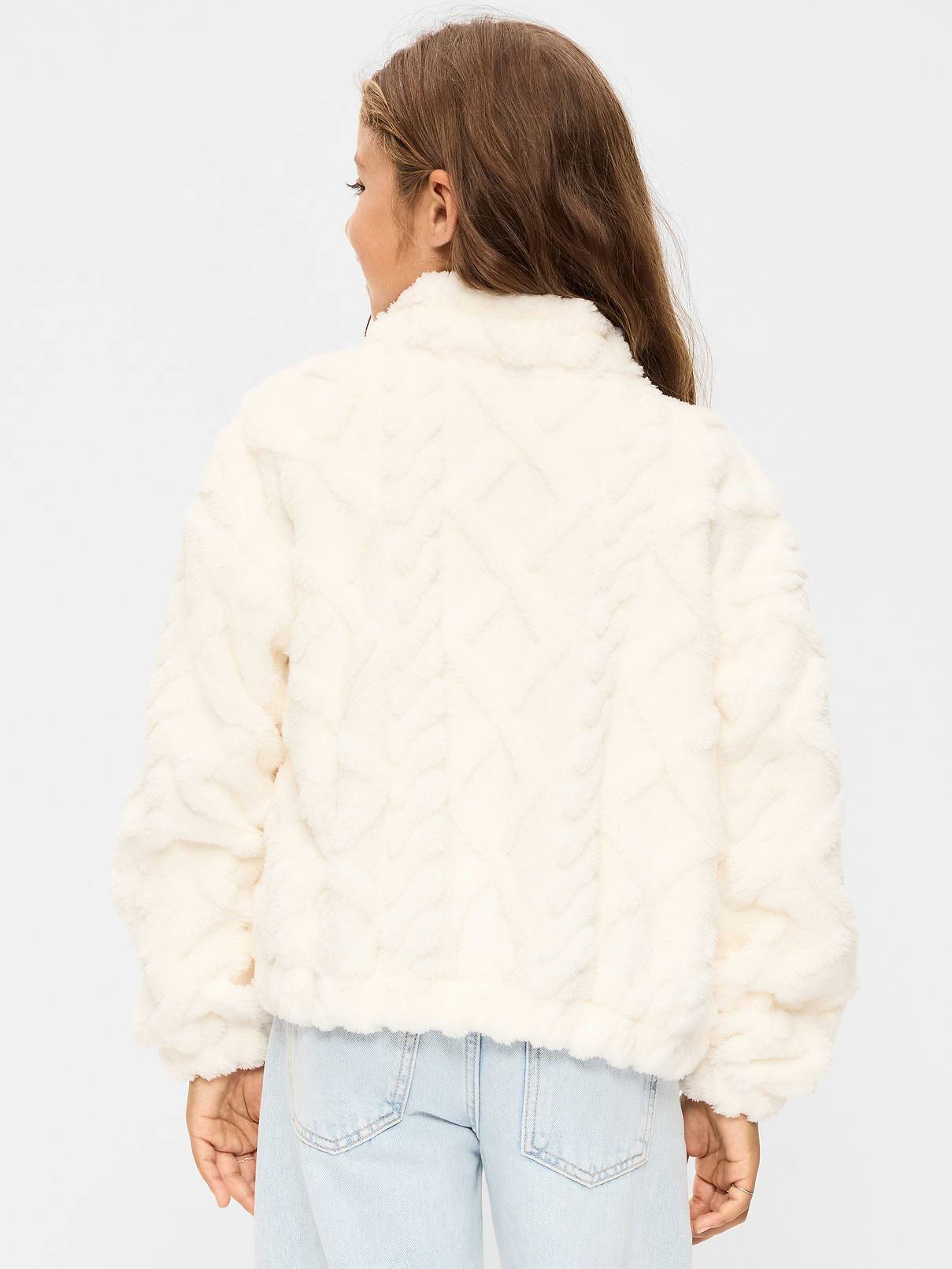 Image 2 of 3, Oversized Logo Graphic Sherpa Jacket for Girls