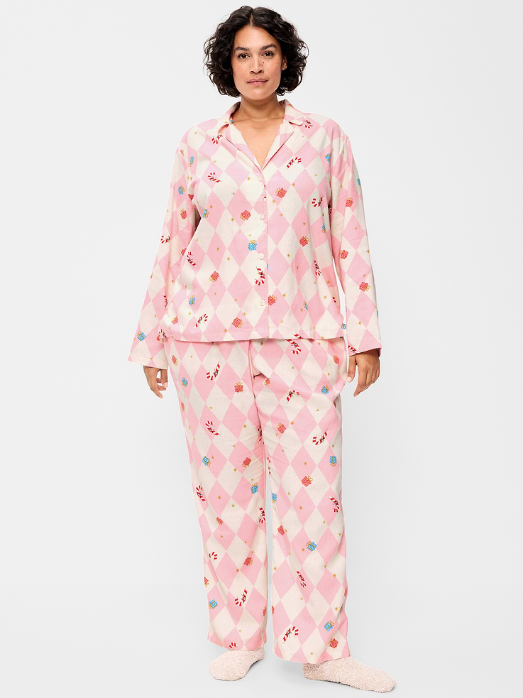 Image 7 of 8, Printed Flannel Pajama Pant Set for Women