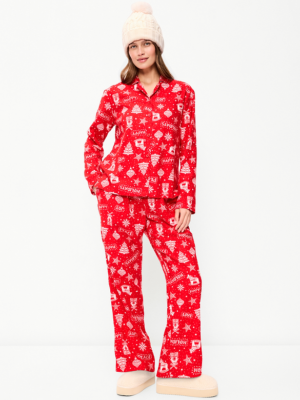 Printed Flannel Pajama Pant Set for Women