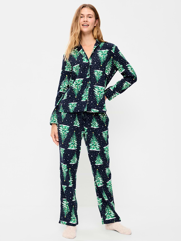 Printed Flannel Pajama Pant Set for Women