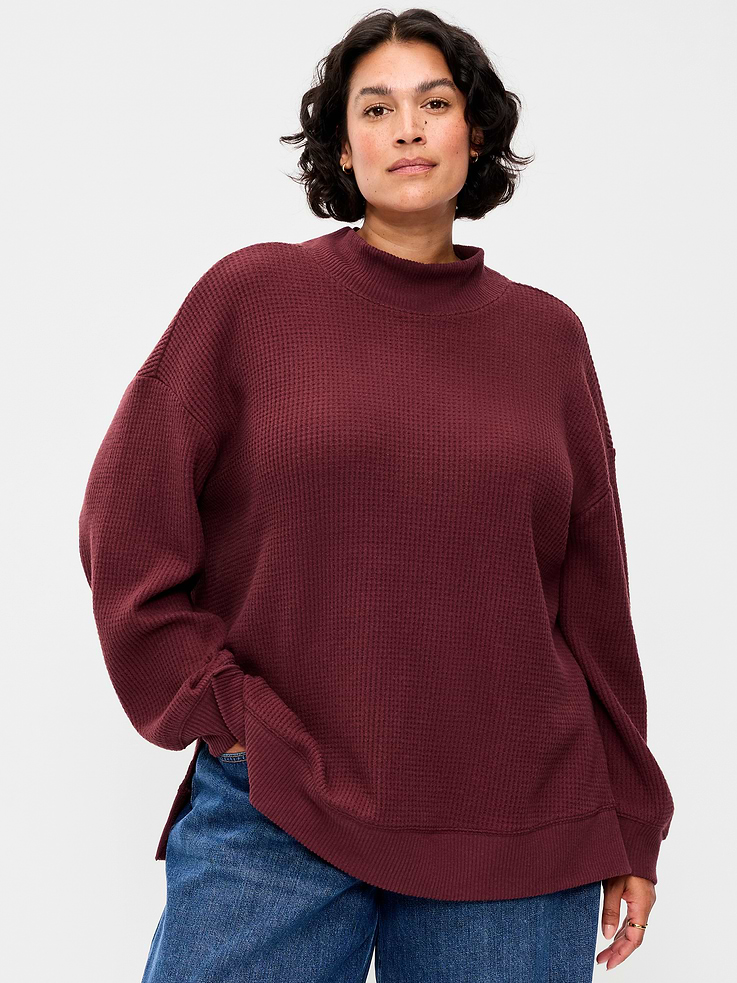 Image 6 of 7, Oversized Mock-Neck Long-Sleeve Top