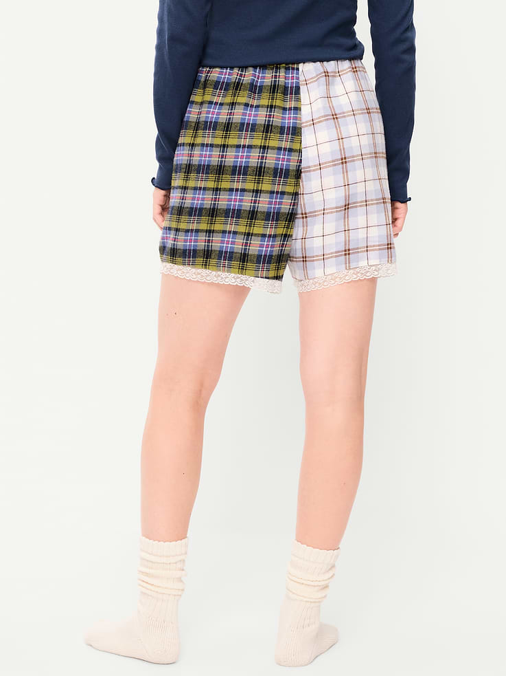 Image 2 of 8, Flannel Boxer Pajama Shorts