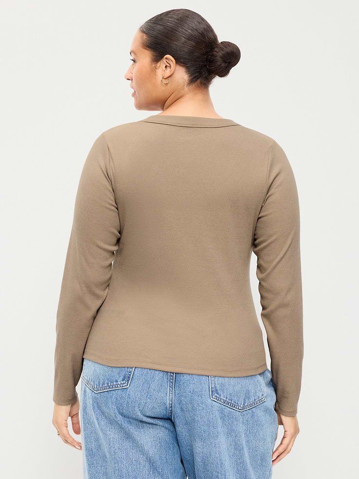Image 6 of 6, Snug Long-Sleeve Ribbed Henley T-Shirt