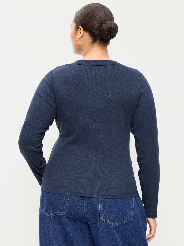 Image 8 of 8, Snug Long-Sleeve Ribbed Henley T-Shirt