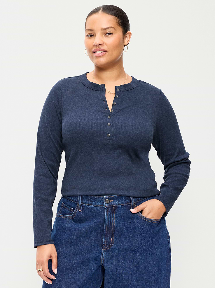 Image 7 of 8, Snug Long-Sleeve Ribbed Henley T-Shirt