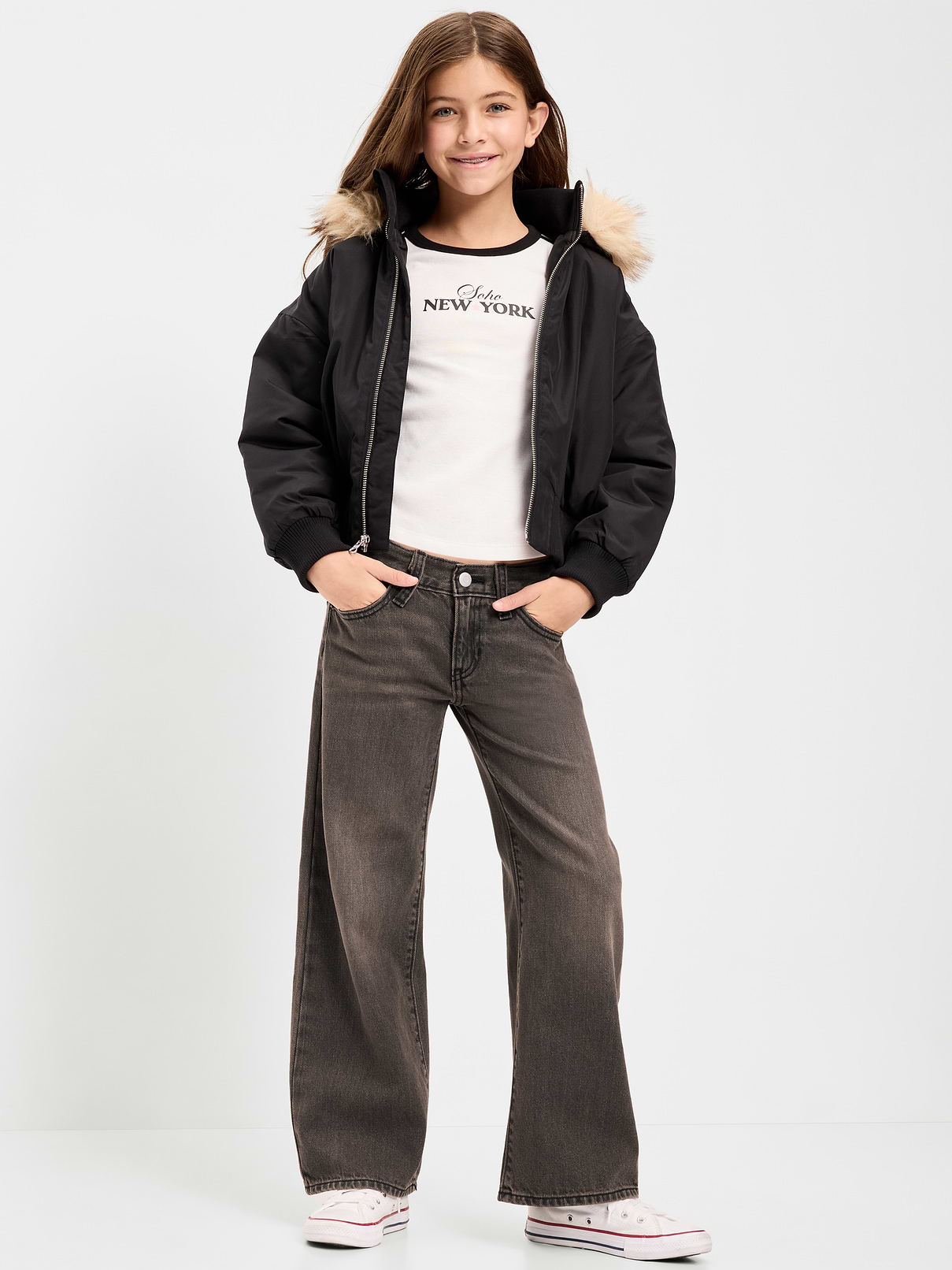 Image number 1 showing, Low-Rise Baggy Wide-Leg Jeans for Girls