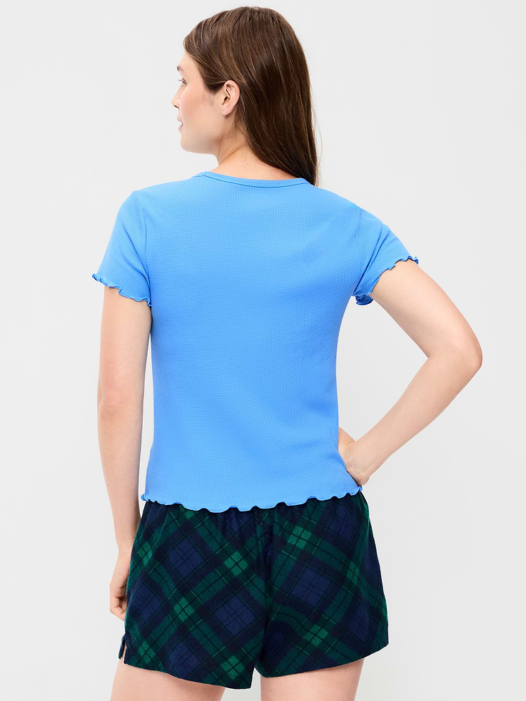 Image 2 of 7, Fitted Waffle-Knit Cropped T-Shirt