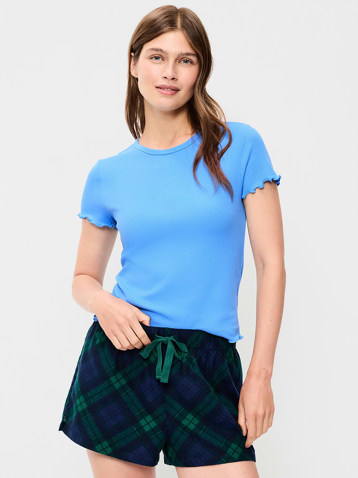 Image 1 of 7, crew neck, short sleeves, lettuce-edge trim, Product #909327