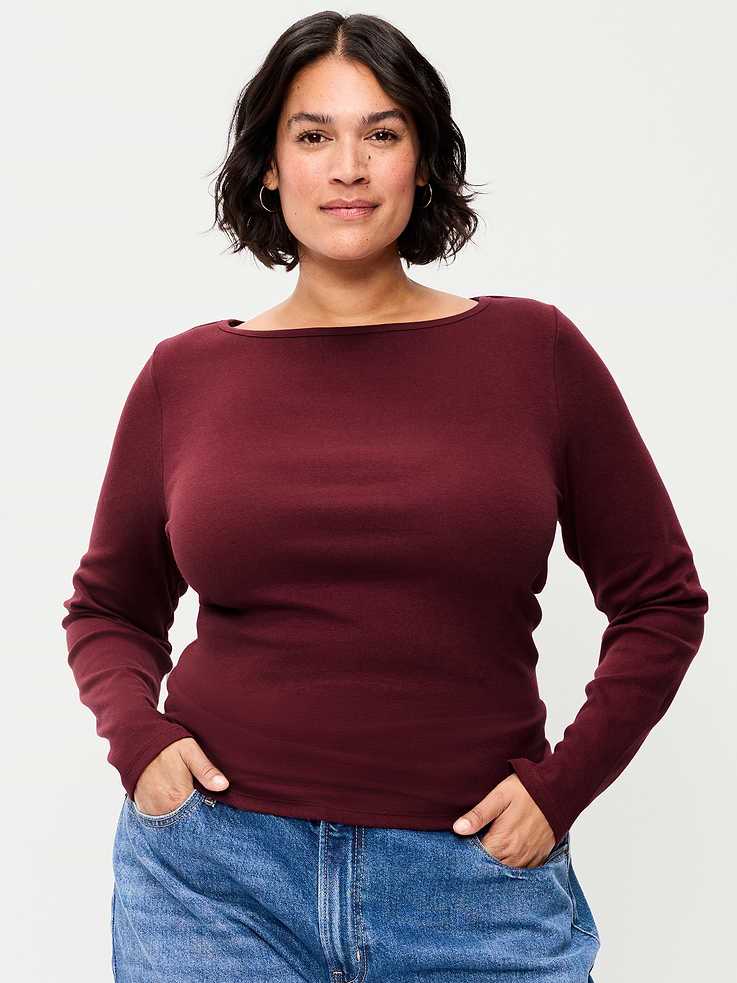 Image 5 of 6, Snug Long-Sleeve Boatneck T-Shirt