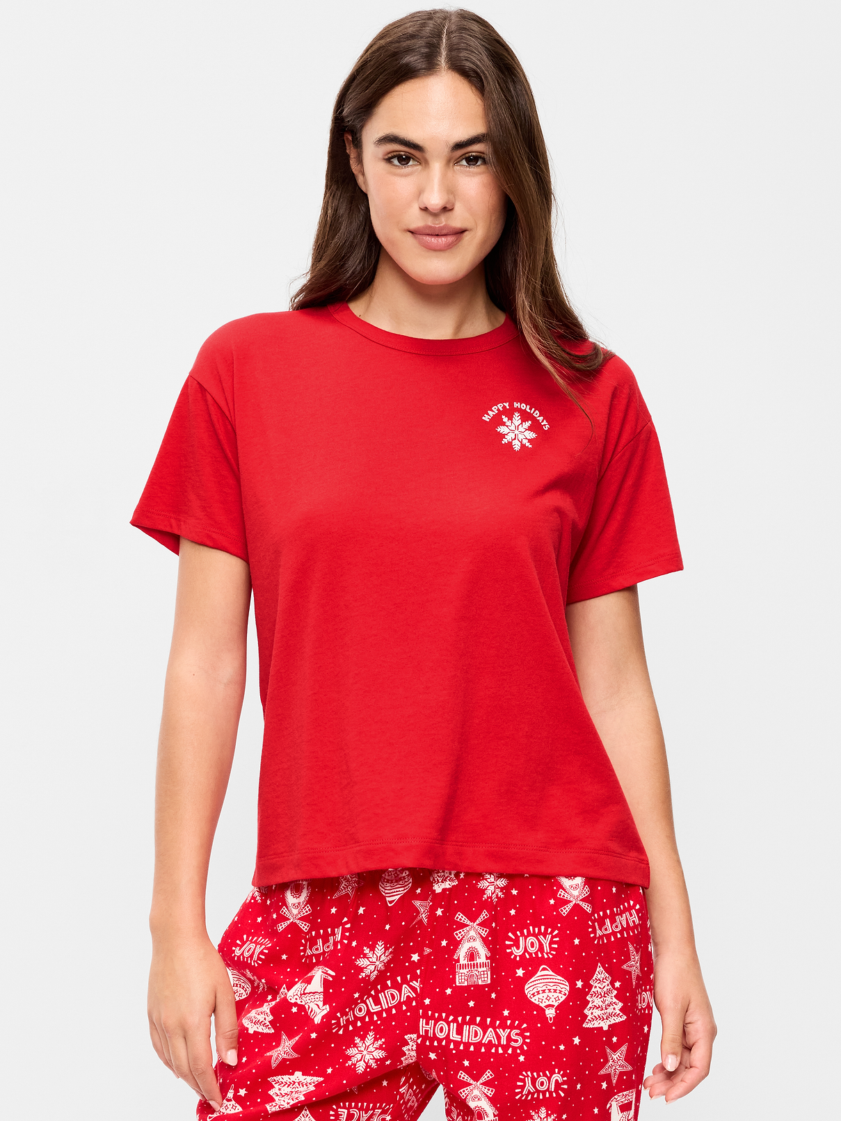 Image 1 of 2, rib-knit crew neck, short sleeves, graphic at front, Product #910769