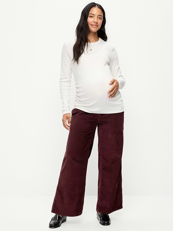Maternity Corduroy Rollover-Waist Wide-Leg Pants