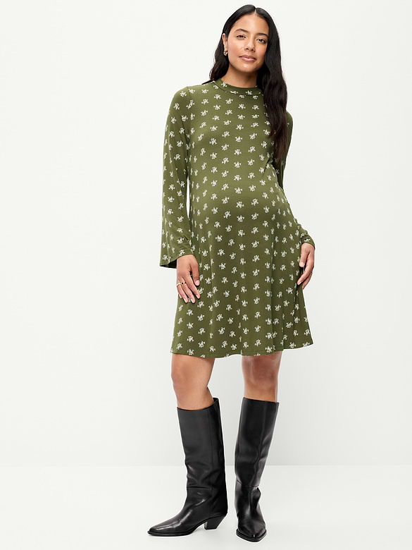 Maternity Mock-Neck Swing Mini Dress