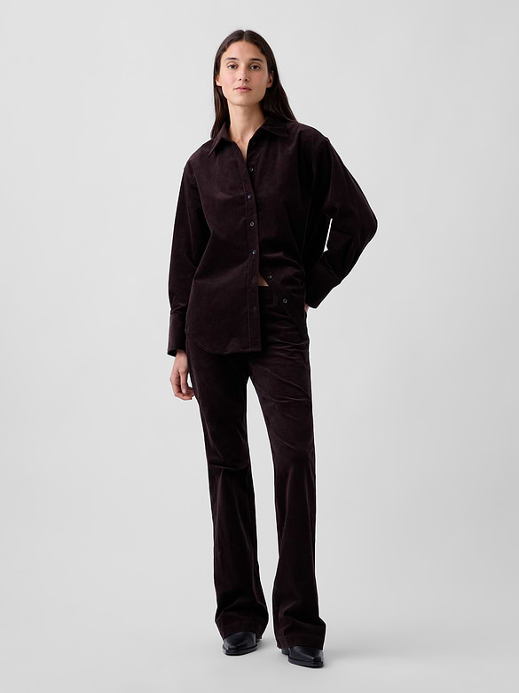Mid Rise Corduroy Relaxed Flare Pants