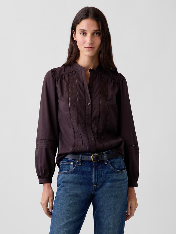 Embroidered Pintuck Top