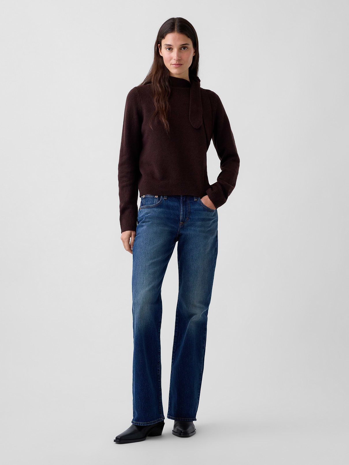 Image number 2 showing, CashSoft Tie-Neck Sweater