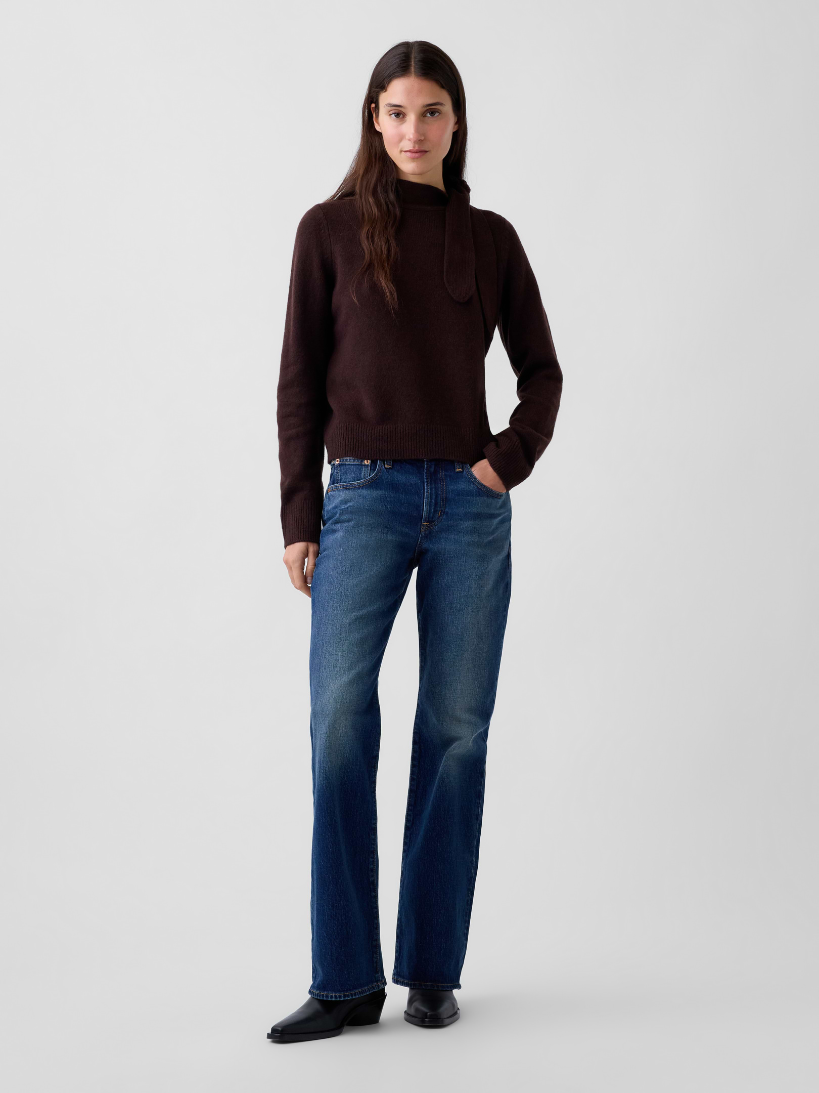 Image number 2 showing, CashSoft Tie-Neck Sweater