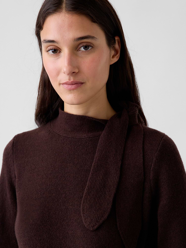 Image number 4 showing, CashSoft Tie-Neck Sweater