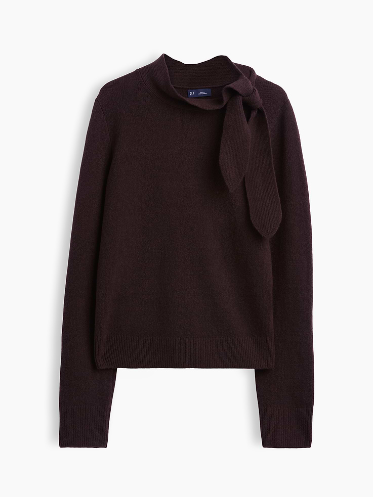 Image number 5 showing, CashSoft Tie-Neck Sweater