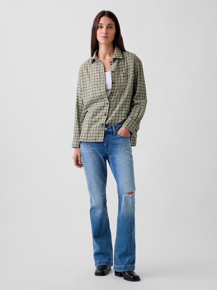 Image 2 of 5, Oversized Straight-Hem Flannel Shirt