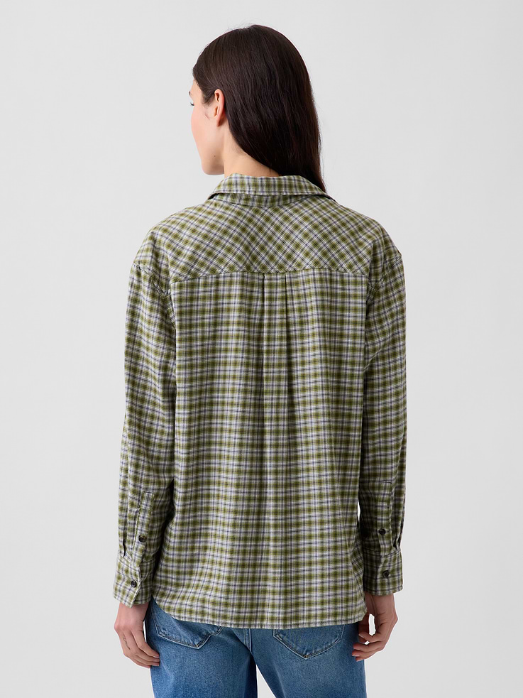 Image 3 of 5, Oversized Straight-Hem Flannel Shirt
