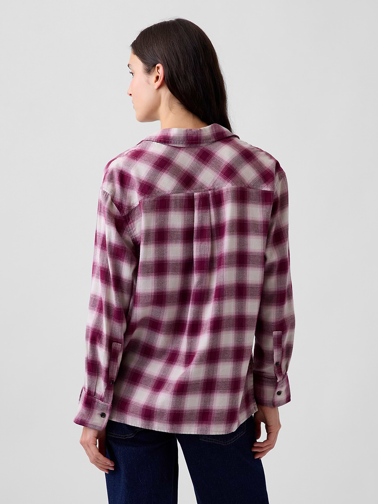 Image 3 of 5, Oversized Straight-Hem Flannel Shirt
