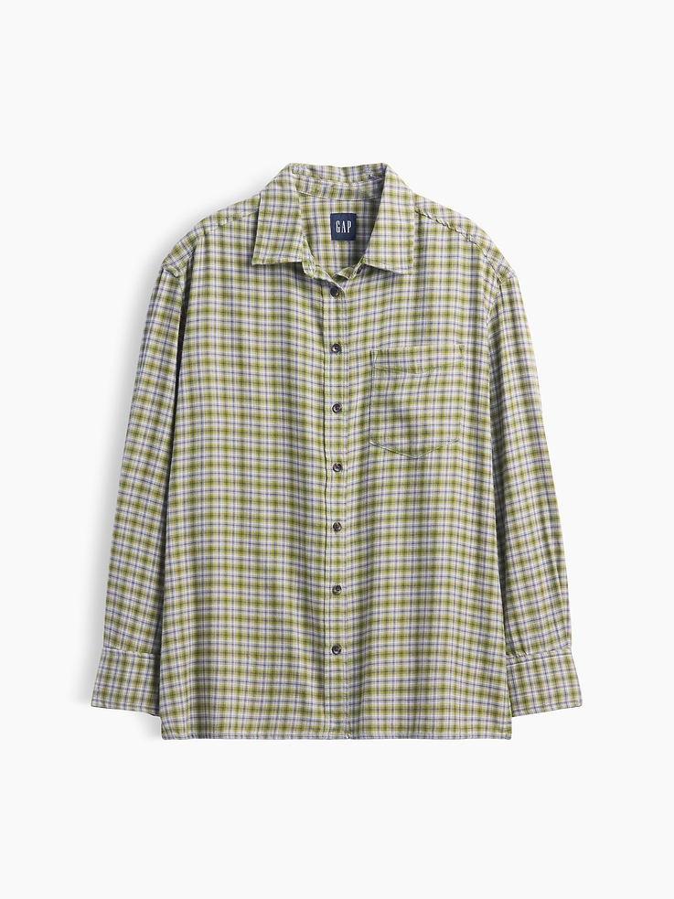 Image 5 of 5, Oversized Straight-Hem Flannel Shirt