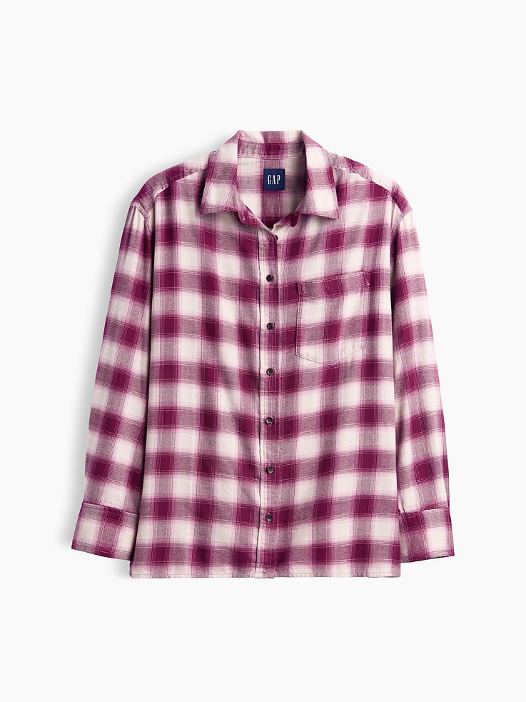 Image 5 of 5, Oversized Straight-Hem Flannel Shirt