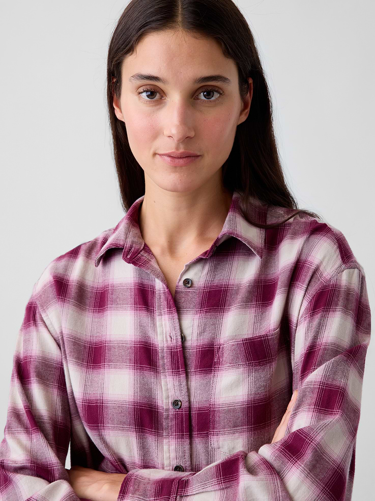 Image 4 of 5, Oversized Straight-Hem Flannel Shirt